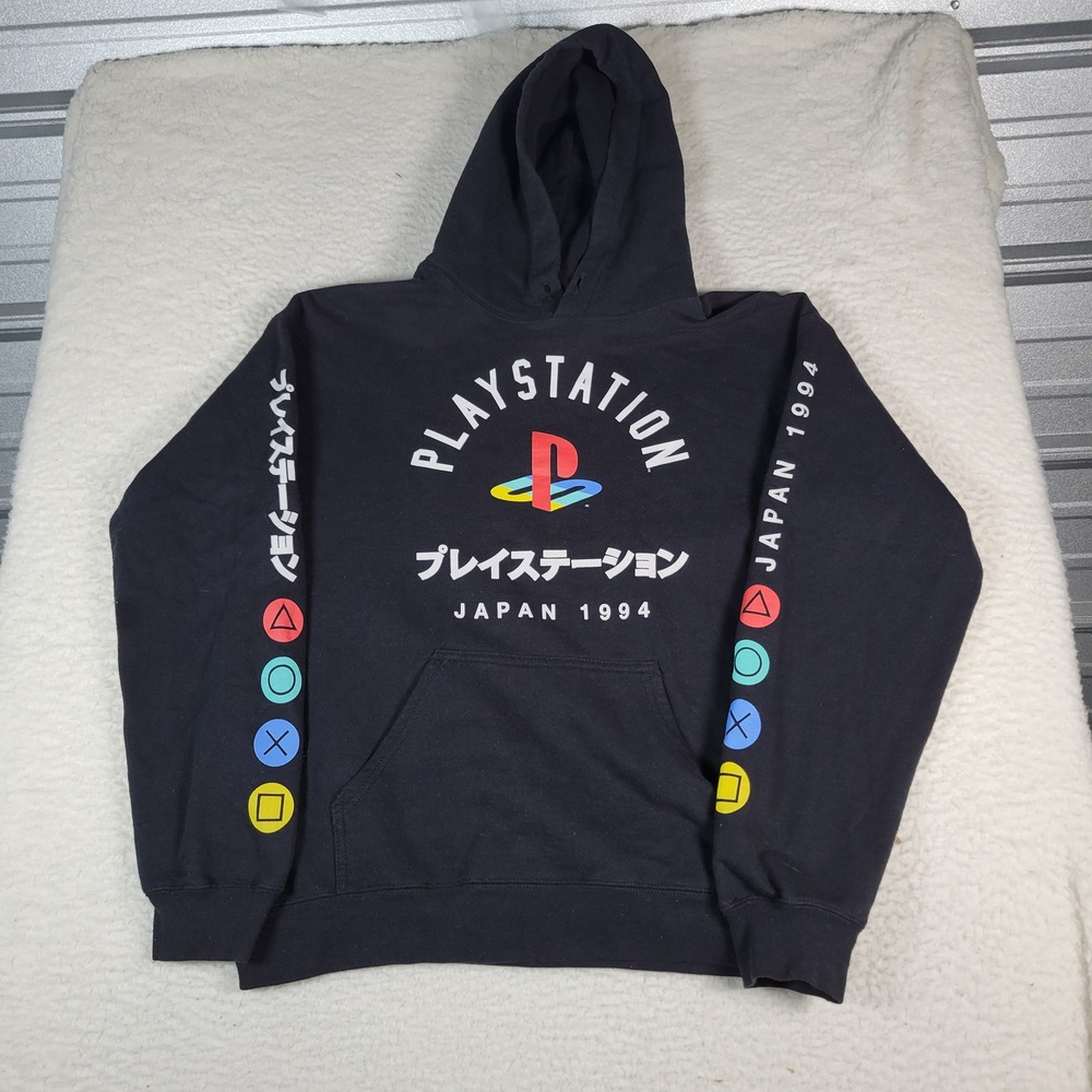 PlayStation Hoodie Men Large Black Japan 1994 Graphic Controller Icon Pullover
